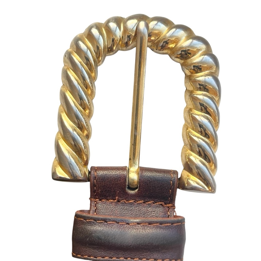 Brown Leather Statement Belt Vintage Twisted Rope Buckle Wide Waist Size S - Picture 6 of 15
